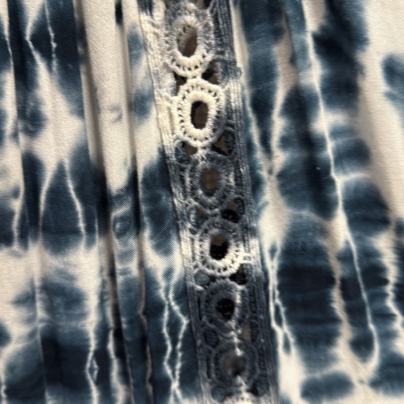 Tie-Dye Dropwaist Dress cover up Navy/white swim beach vacay Sz L boho/hippie - Picture 3 of 7